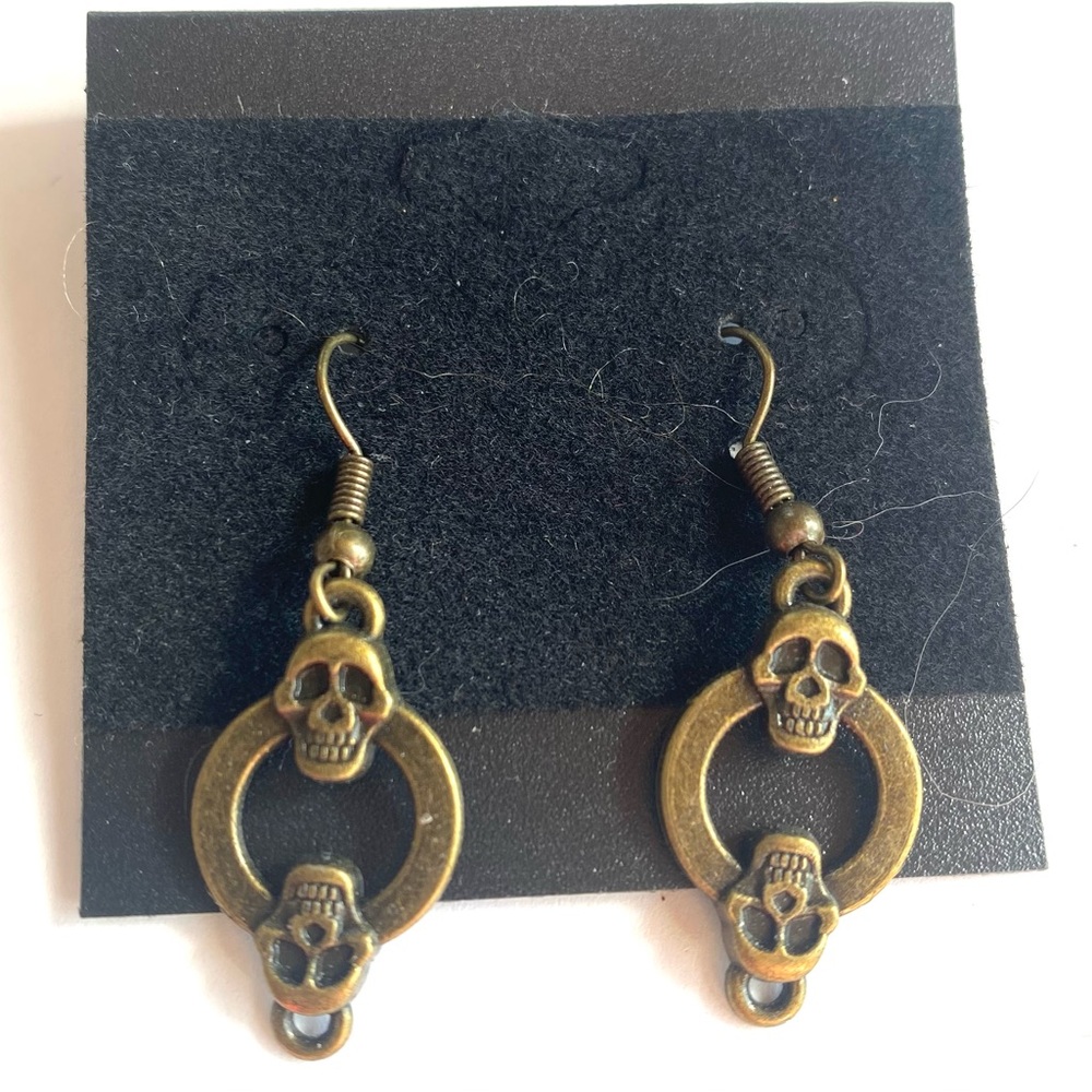 Antique Bronze Skull Dangle Earrings